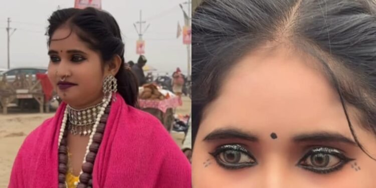 uttar pradesh prayagraj viral girl magh mela basmati like kumbh Monalisa witch selling her black eyes amazing, कजरारी आंखें, नाक में तीन नथ, कौन है माघ मेले वाली वायरल गर्ल, जो बेंच रही दातून