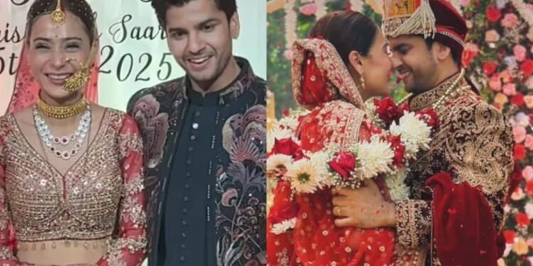 पहाड़ी नथ, गलोबंध और पौंची पहने नजर आईं दुल्हन सारा खान, मुकुट में खूब सजे दूल्हे कृष पाठक, देखें PICS