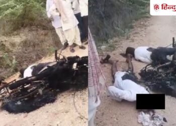 2 pedestrians on a bike died after an 11,000-volt power line fell on them in Alwar. अलवर में बाइक सवार दो लोगों पर गिरा 11 हजार वोल्टेज वाला बिजली तार, जलकर मौत, Madhya-pradesh Hindi News