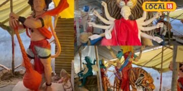 मोबाइल की फोटो दिखाकर आजमगढ़ में दुर्गापूजा के लिए मूर्ति बनवा रहे लोग, महाराष्ट्र व कोलकाता के कलाकार बना रहे जीवंत प्रतिमा