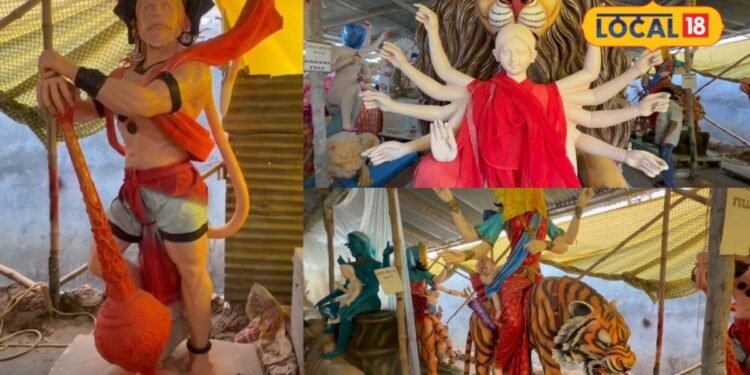 मोबाइल की फोटो दिखाकर आजमगढ़ में दुर्गापूजा के लिए मूर्ति बनवा रहे लोग, महाराष्ट्र व कोलकाता के कलाकार बना रहे जीवंत प्रतिमा